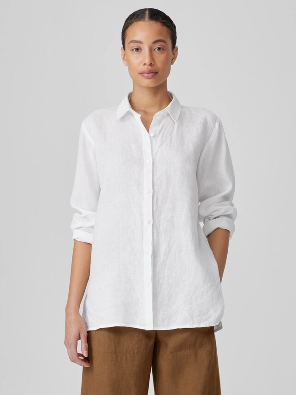 NWT Eileen Fisher Organic Handkerchief Linen Classic Collar Shirt